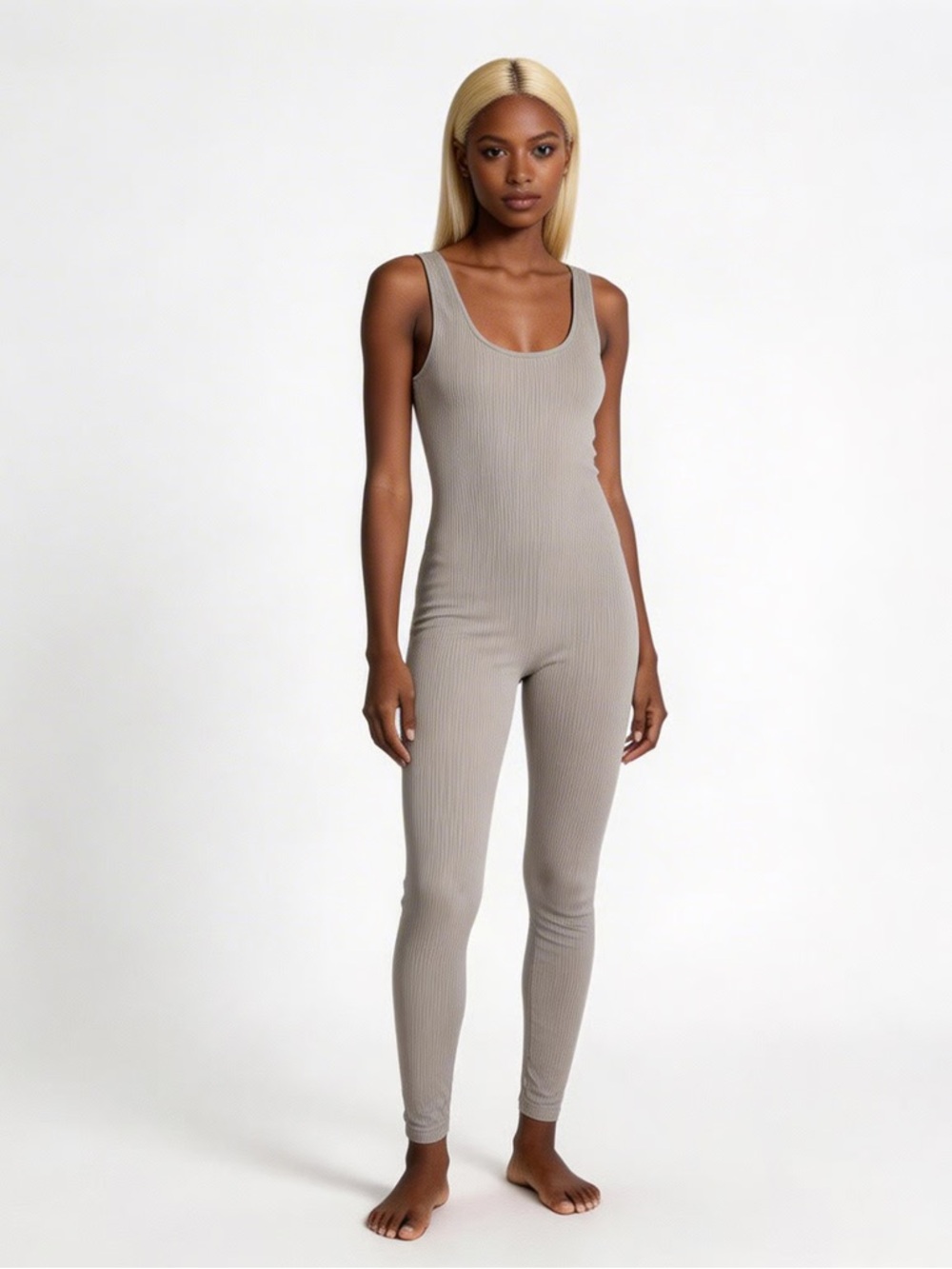 FOREVER 21 | Beige Ribbed Scoop-Neck Jumpsuit Sz M/L
